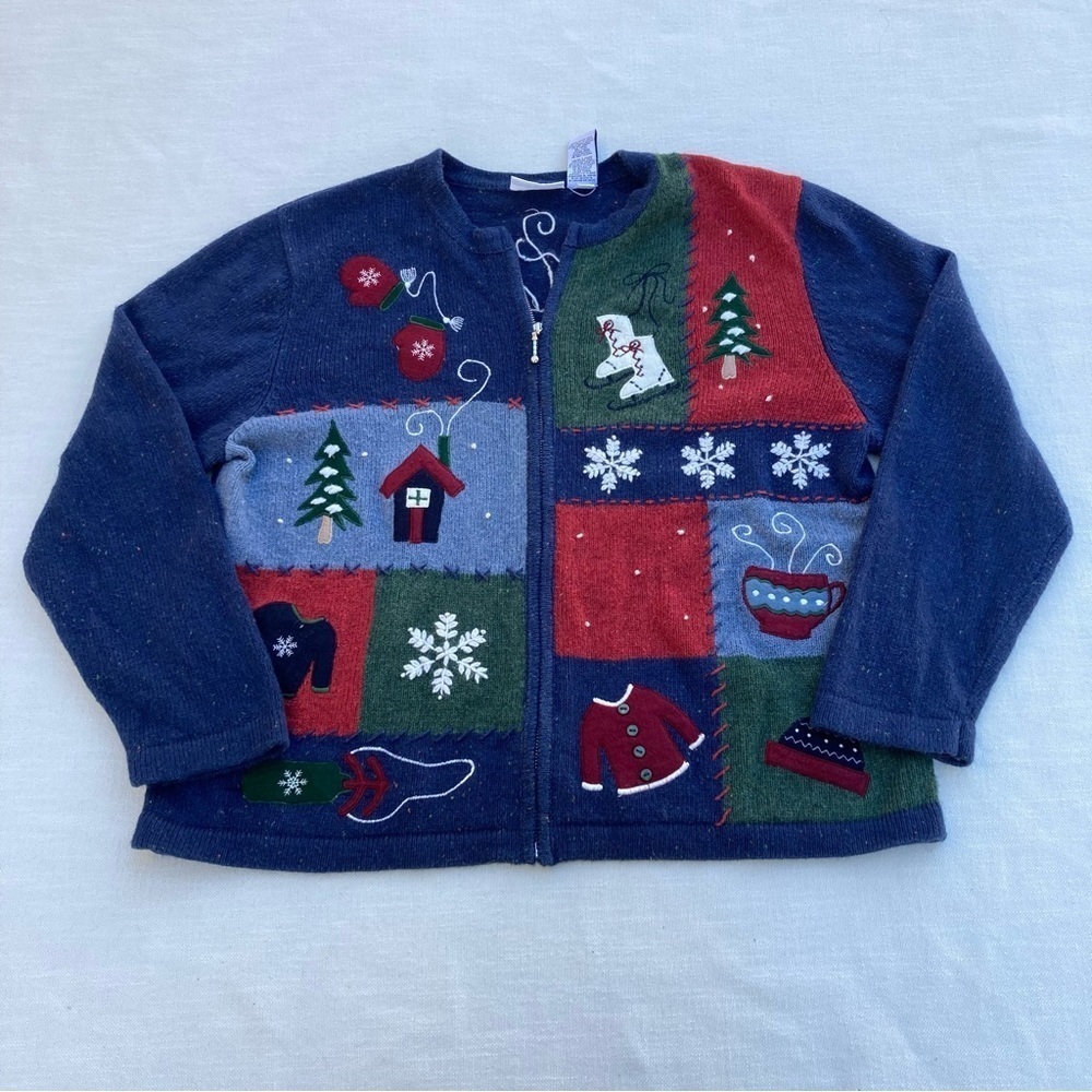 CROFT & BARROW | Winter Sweater Zip Knit Jacket with Snowflake